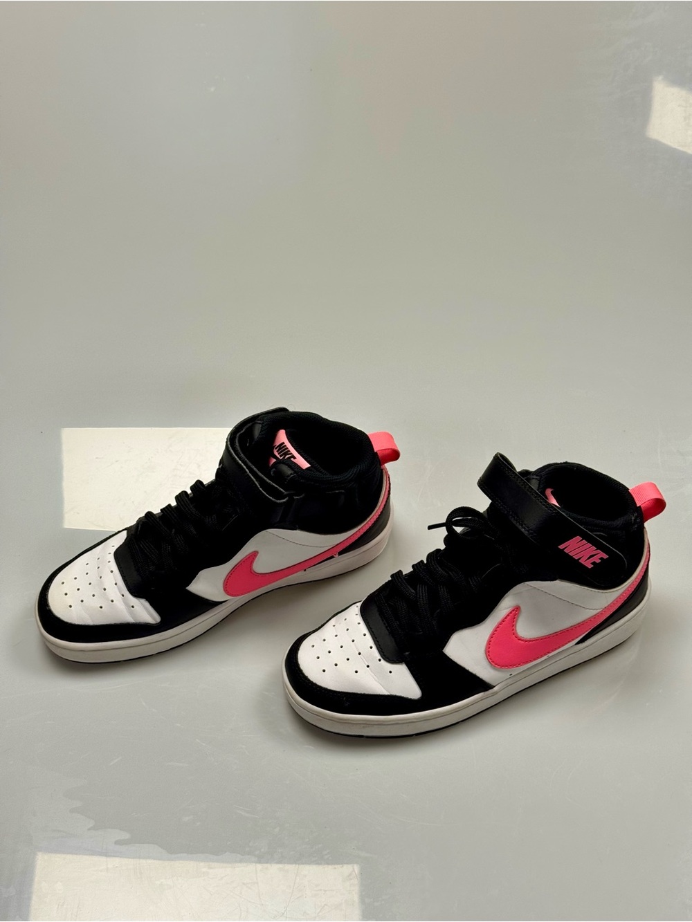 Nike Court Borough Mid 2 6Y Black White Sunset Pulse Pink High Top Sneakers